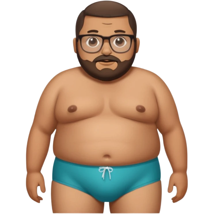 A morbidly obese, fat standing shirtless mexican guy in his boxers with a buzzcut, a beard, and glasses emoji