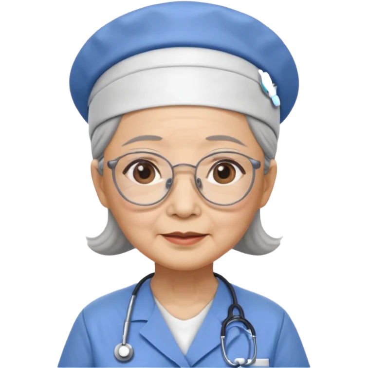 OLD ASIAN WOMAN WITH GLASSES, NURSE SCRUBS, CAP, NO HAIR SHOWING emoji