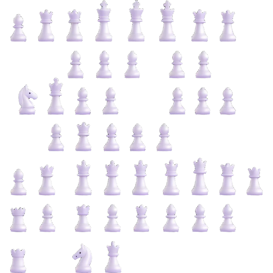 full chess set, all pieces are white queens, glossy finish, elegant, 3D emoji style, no text emoji
