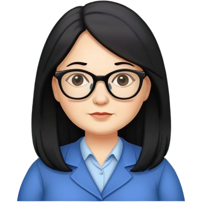 middle aged pale chubby female teacher with long black hair, wearing glasses emoji