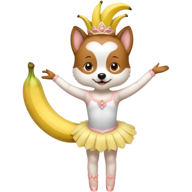 dog being a ballerina with a banana on its head  emoji
