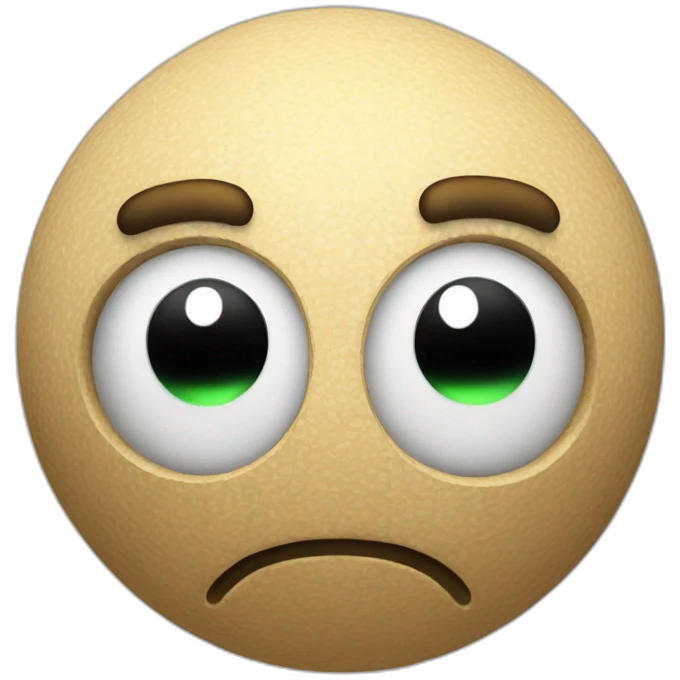 3d sphere with a cartoon beaming skin texture with big thoughtful eyes emoji