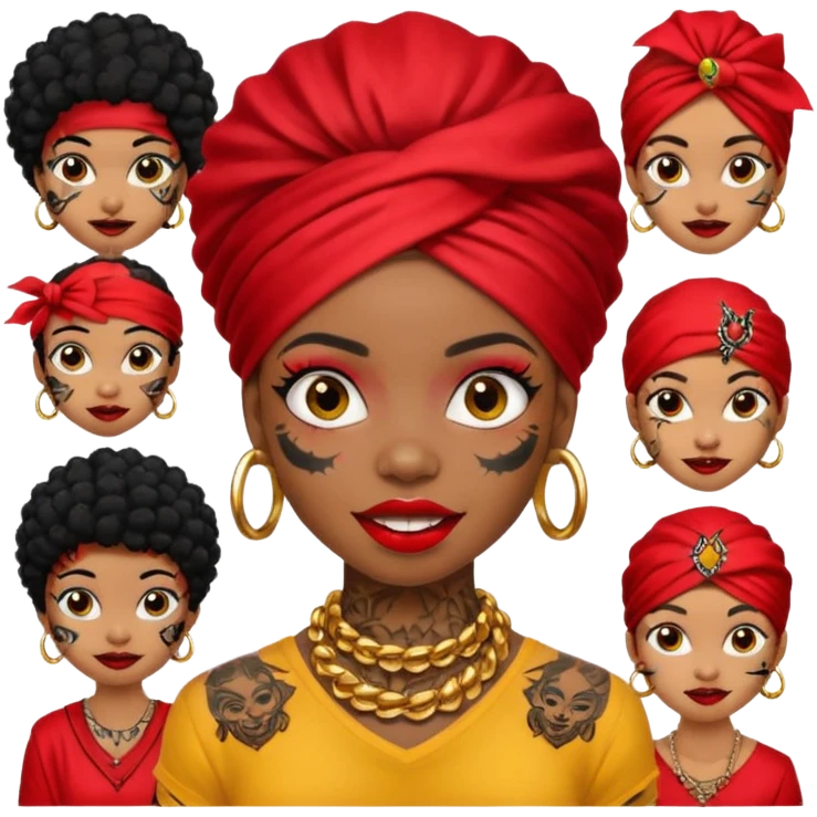 afro black hair with red head bandana and lots of face tattoo black skin girl emoji