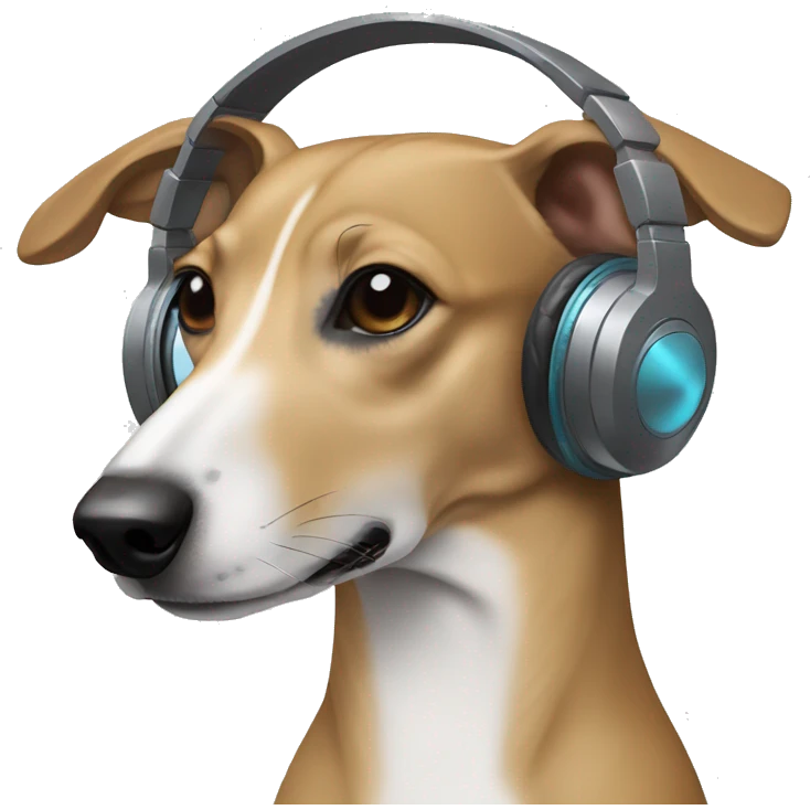 light brown whippet with headphones on both ears emoji
