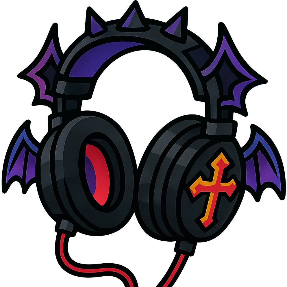 black gothic headphones with exaggerated gothic features and bold colors in vibrant toon style emoji