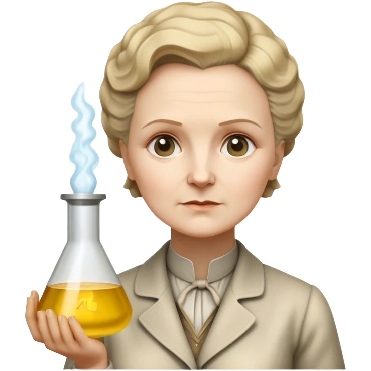 Cinematic Realistic Marie Curie Portrait Emoji, depicted as a pioneering scientist with a determined gaze in period attire, rendered with detailed textures and soft intellectual lighting that captures her groundbreaking legacy. emoji