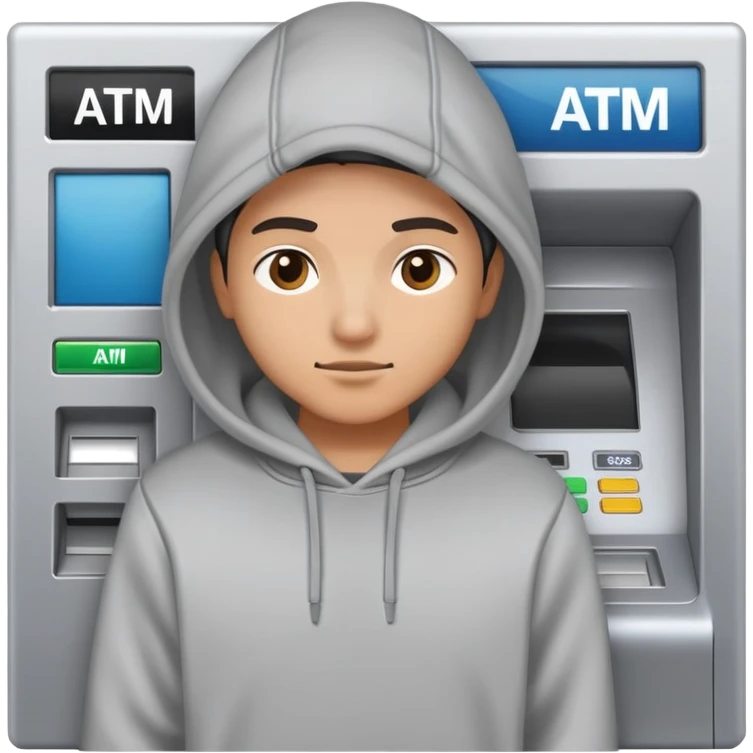 scammer in a hoodie near ATM emoji