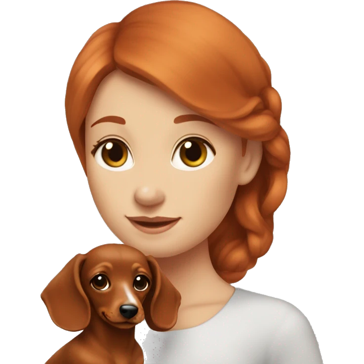 Redhead 👩🏼‍🦰 women with puppy longhair dachshund fair colours in front of her emoji