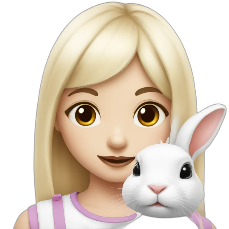 white rabbit with a little girl with black bangs emoji