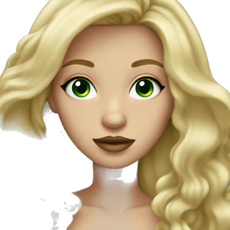 Blonde with long hair with green eyes and big lips emoji