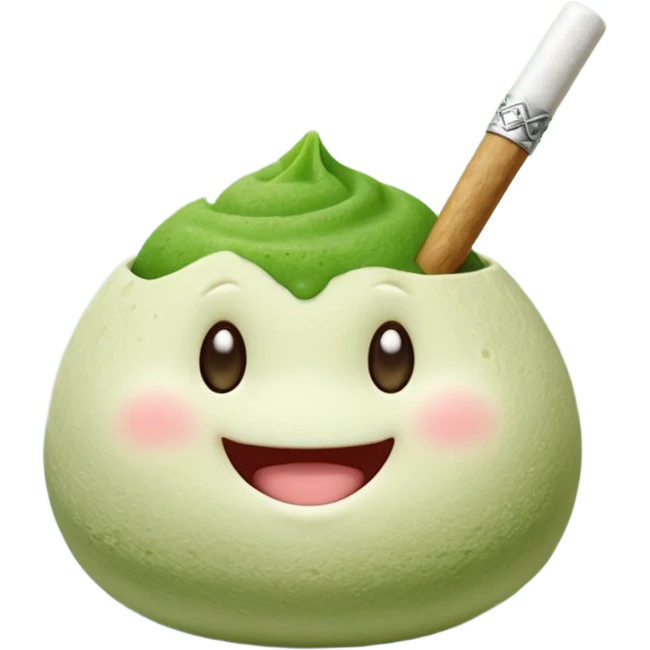 Matcha mochi cute face smoking joint emoji