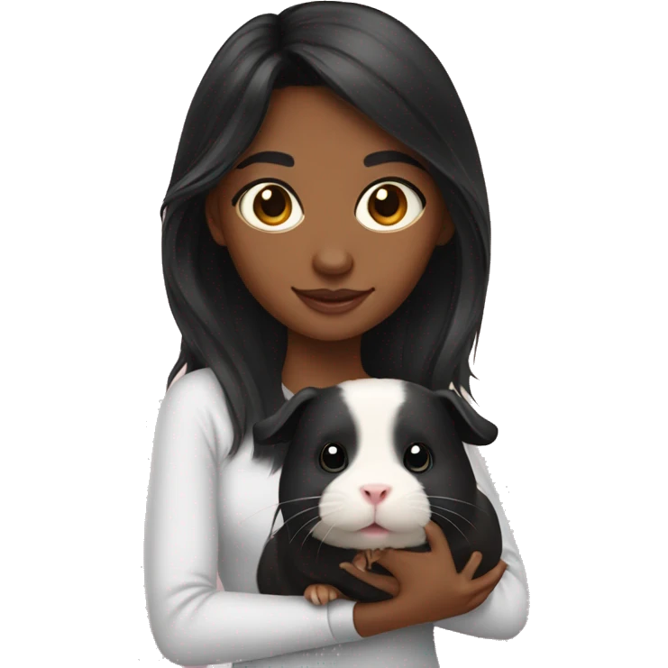 black hair girl with guinea pig emoji