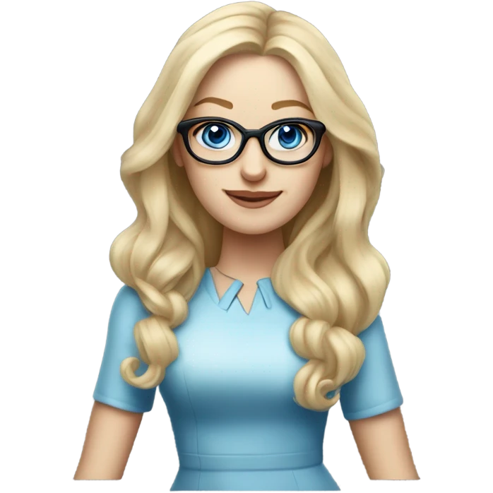 Pretty Caucasian blonde woman with glasses in a dress, hyper realistic with blue eyes  emoji