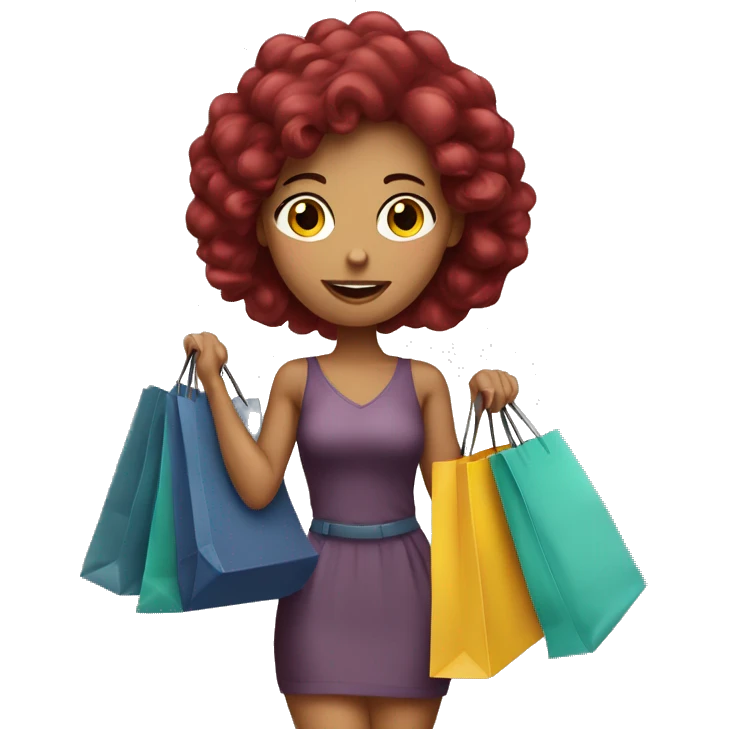 Burgundy haired girl, shopaholic, carrying a lot of shopping bags emoji