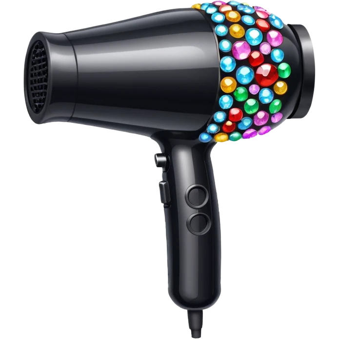 black blow dryer covered in gems emoji