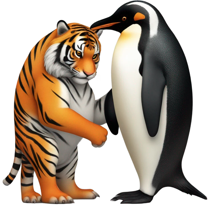Tiger hugging penguin emoji