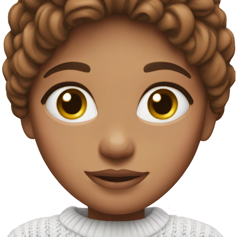 Brunette girl with pink ౨ৎ in hair wearing a white knit sweater emoji