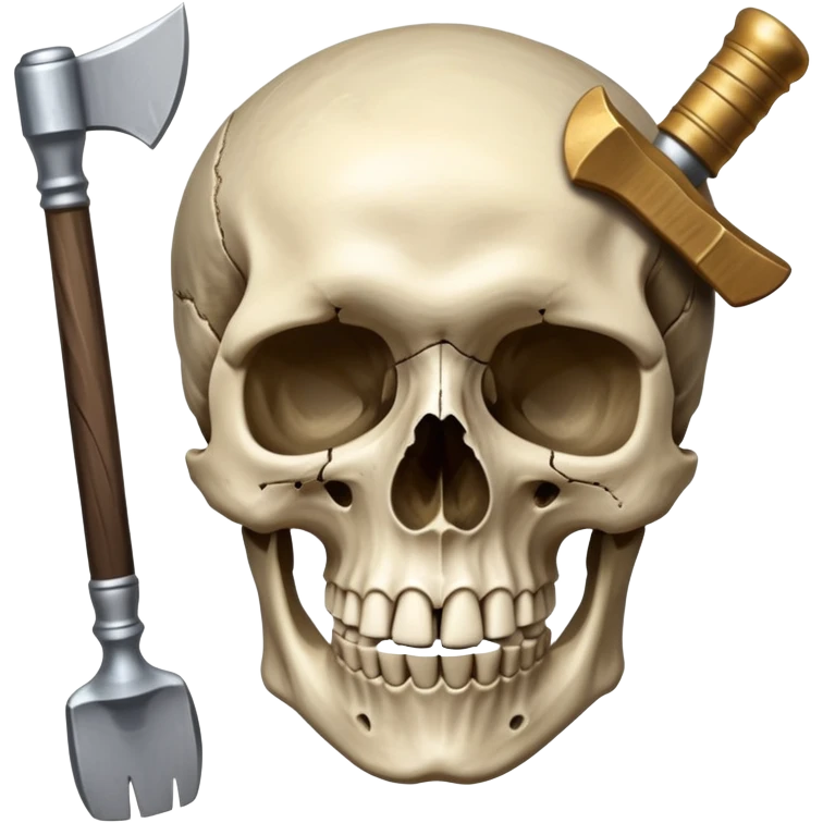 An icon featuring a human skull and fossilized bones, symbolizing the study of anthropology. The design includes archaeological tools like a pickaxe and brush, with a background of ancient artifacts and a globe. Transparent background emphasizes the exploration of human history and evolution. emoji
