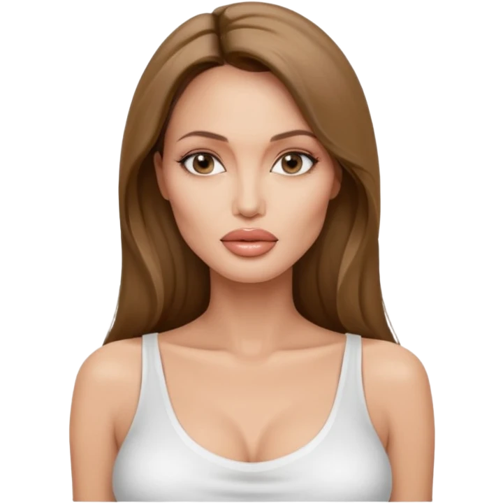 Angelina jolie , fashion model Beautiful woman model adult   large breasts  with close set eyes tan skin, full lips  long hair straight model white  top   emoji