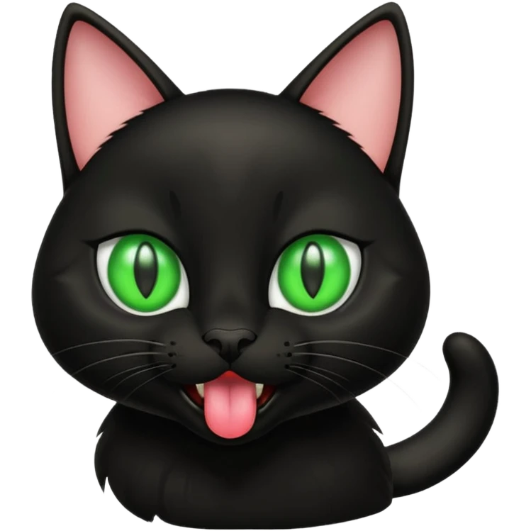 A black cat with its tongue out emoji