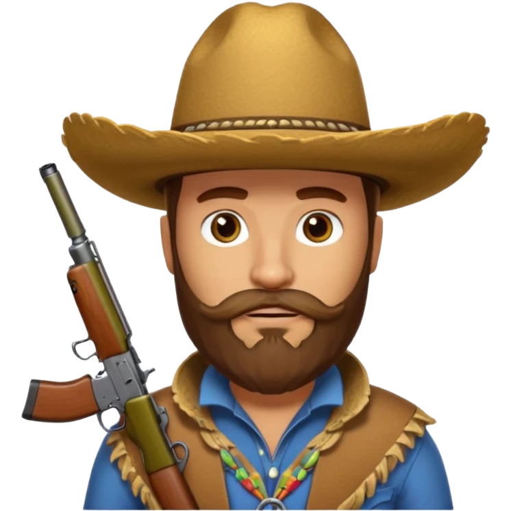 Light brown cowboy with full beard, sombrero and a ak47 up emoji