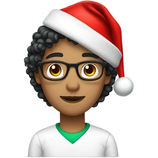 Unisex person ’light skin’ ’short curly dark green hair’ in a ’red Santa hat’ and black teacher  emoji