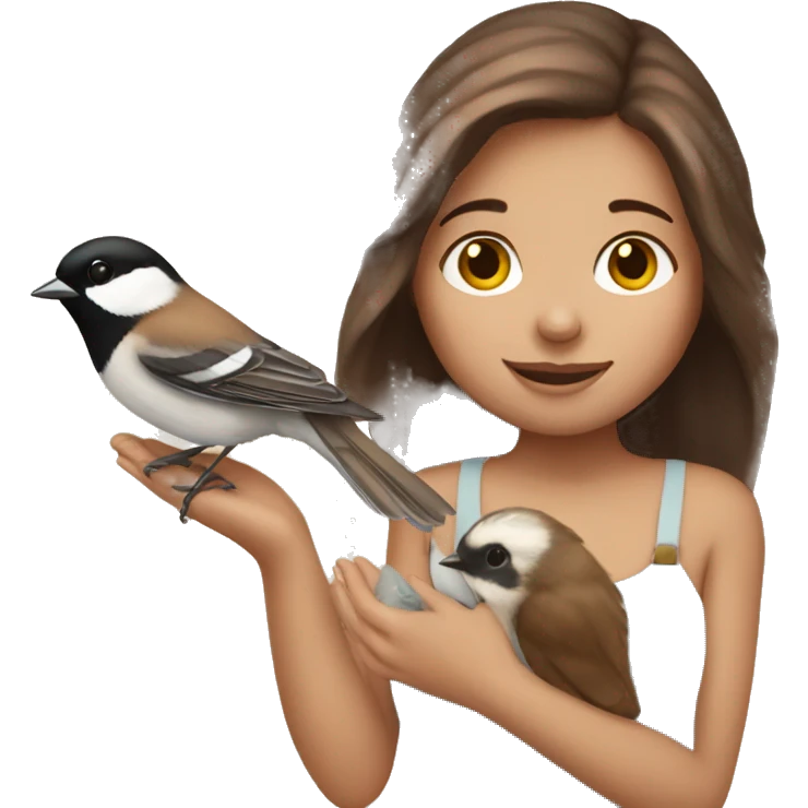 Brown haired girl holding a chickadee emoji