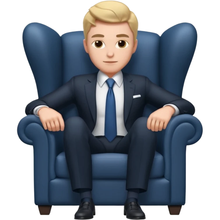 businessman sitting in an armchair, confident relaxed pose, formal suit and tie, professional corporate vibe, 3D cartoon style, mobile game icon style, clean background, no text, no watermark
 emoji