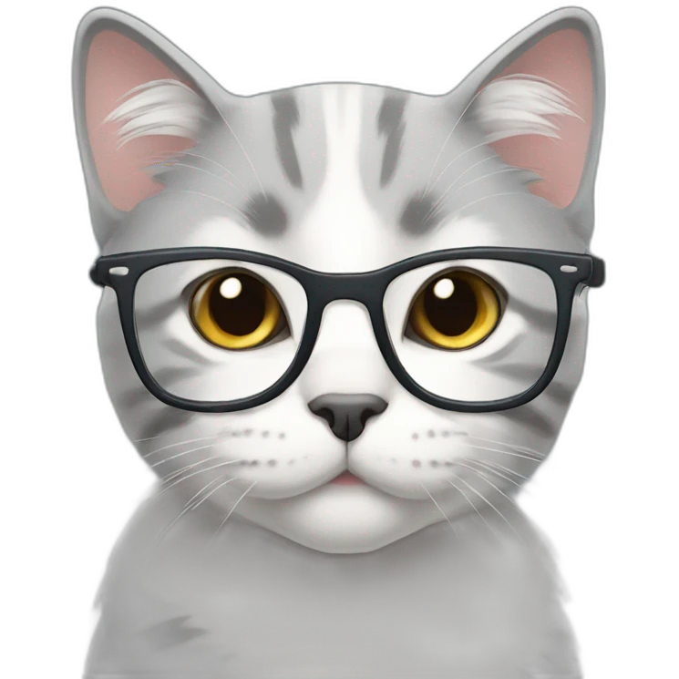 Grey and white Scottish cat wearing glasses emoji