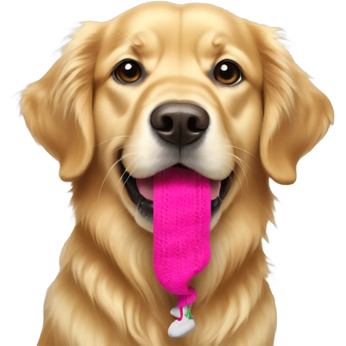 Golden retriever with sock dangling from mouth emoji
