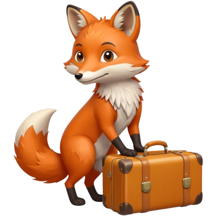 A clever fox gripping a tiny suitcase with its agile tail. emoji