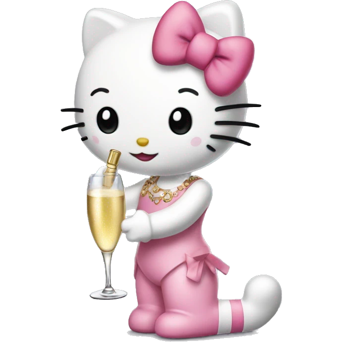 Hello kitty holding a glass of champagne  emoji