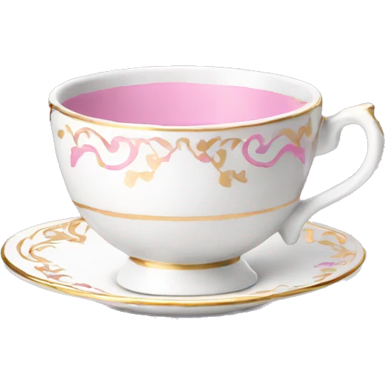 White porcelain teacup with pink and gold details emoji