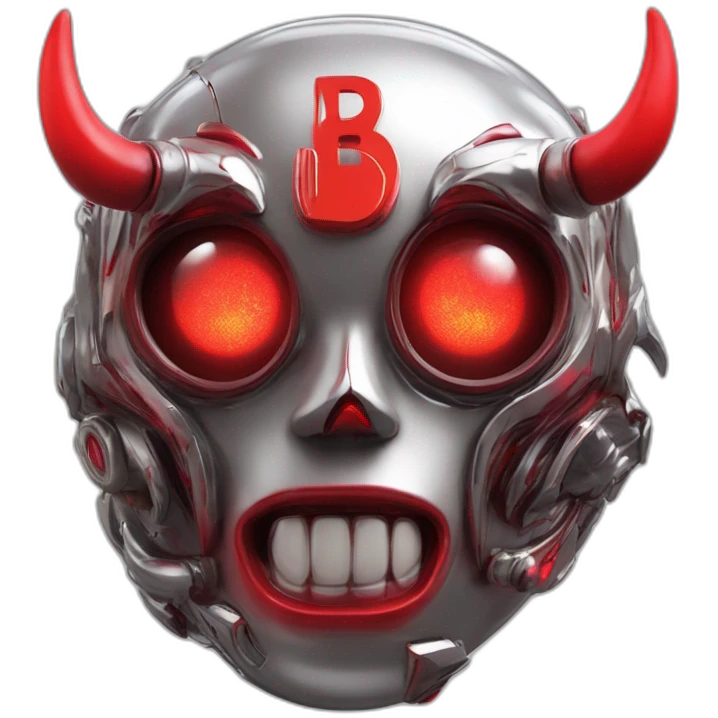 3d glitch chrome demon, red lazer eyes with letter B on the face, 3d, portrait emoji