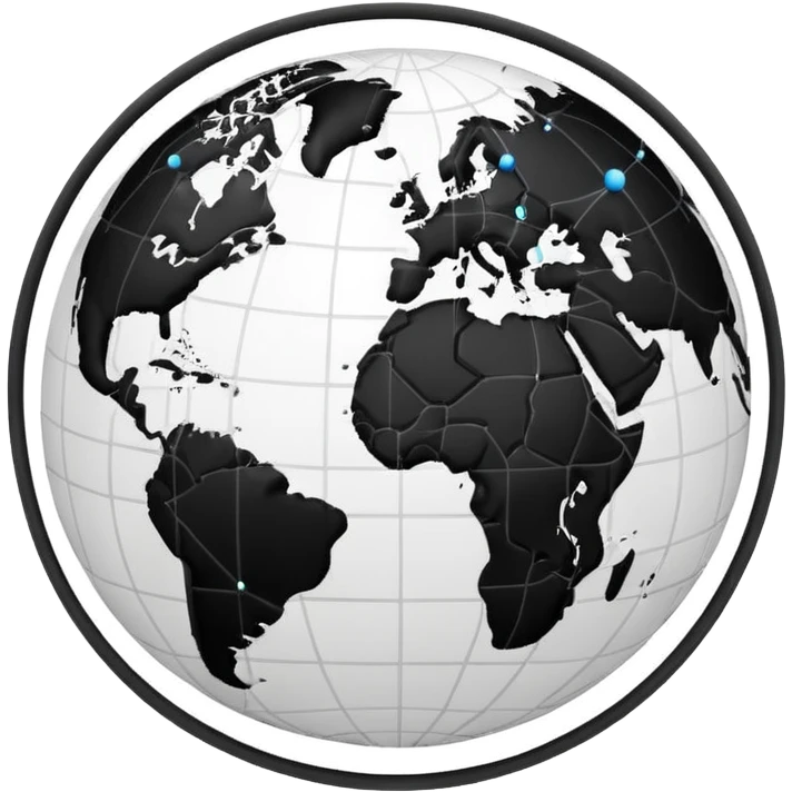 white and black world globe with digital network connections emoji