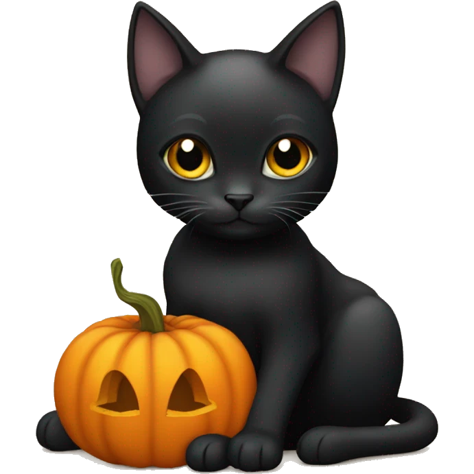 black cat holding a pumpkin emoji