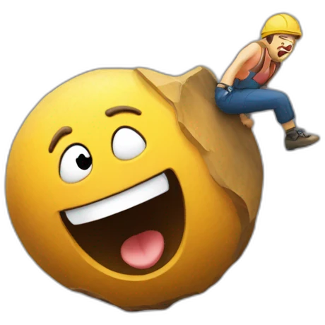 sisyphus rolling up a big laughing emoji uphill emoji