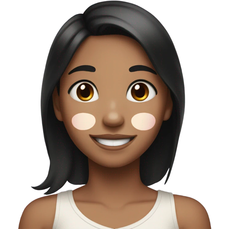 smiling girl with black hair and a brown heart shaped birthmark on her cheek emoji