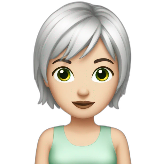 white girl short black hair green eyes emoji