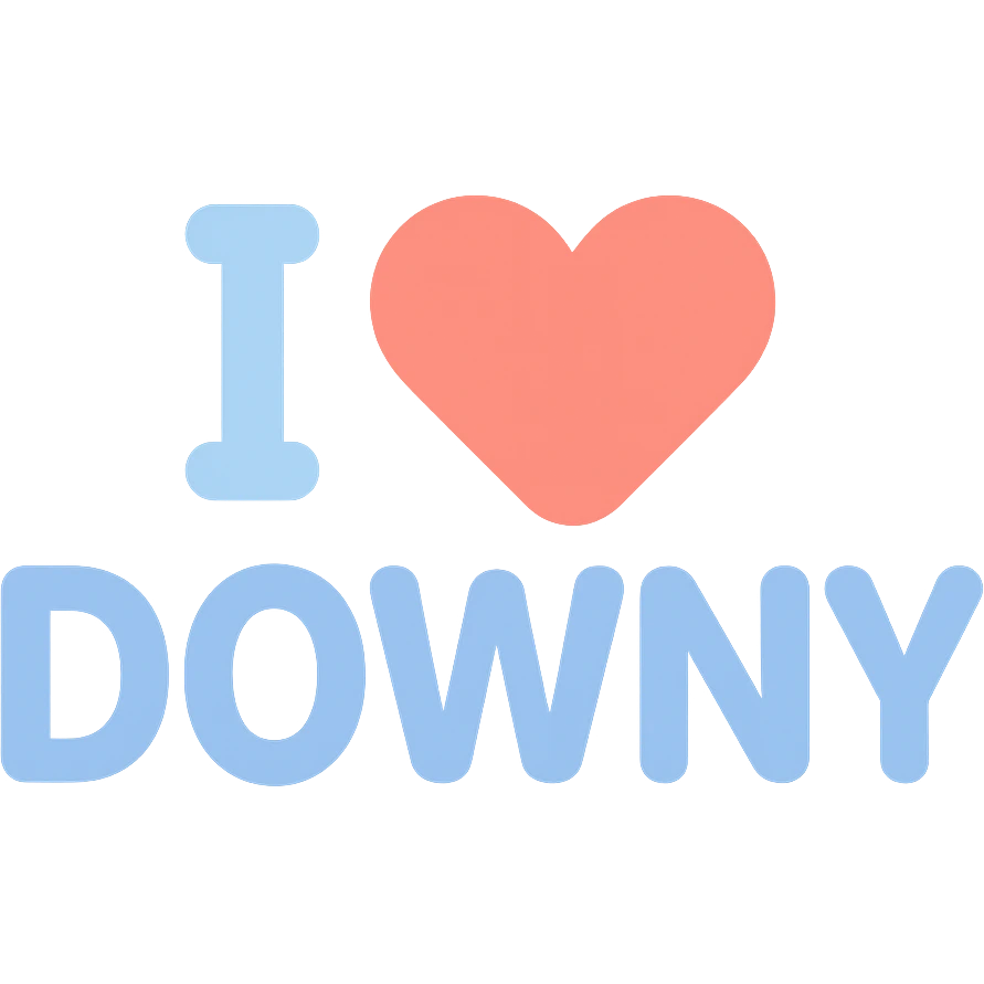 the phrase 'I ❤️ DOWNY' in a playful, rounded style, suitable for a logo emoji