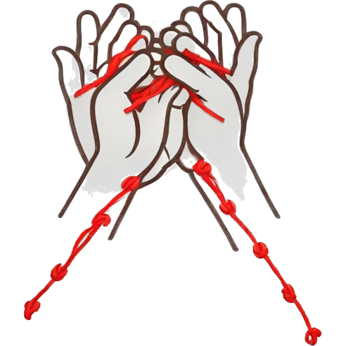 two hands bond with a poor red thread  emoji