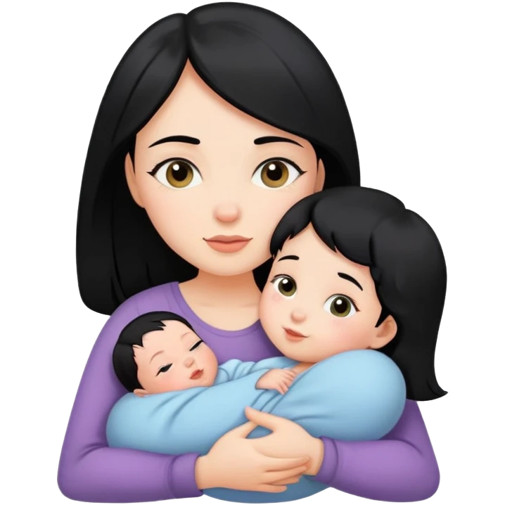girl with black hair hugs a newborn baby and a girl emoji