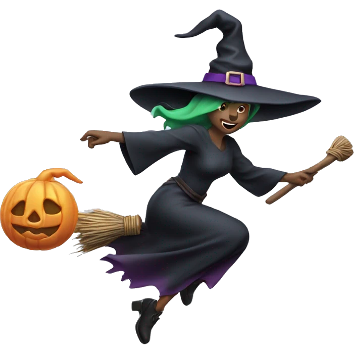 witch, flying to the left on a broom, throwing candy. emoji