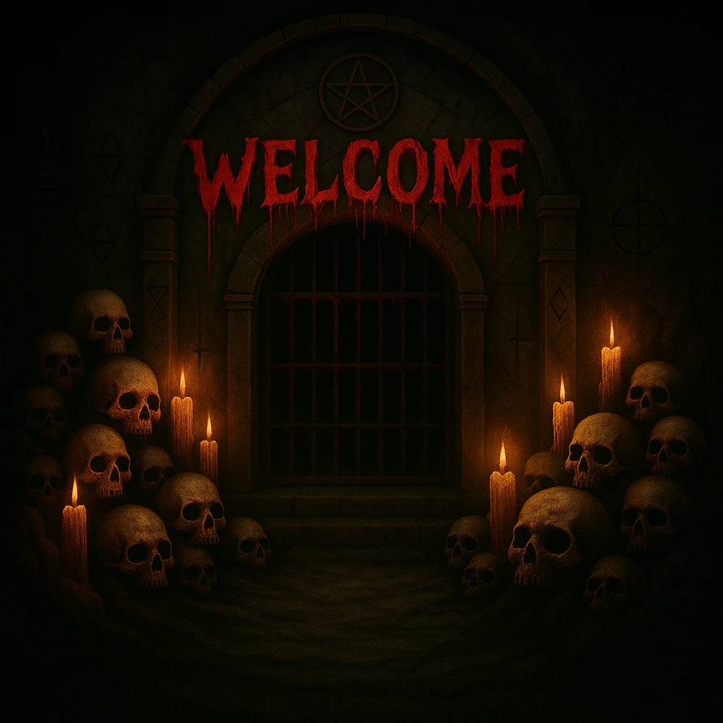 Make the 'Welcome' text look bloodier with a dripping blood effect in a horror style, while keeping the rest of the banner unchanged. emoji