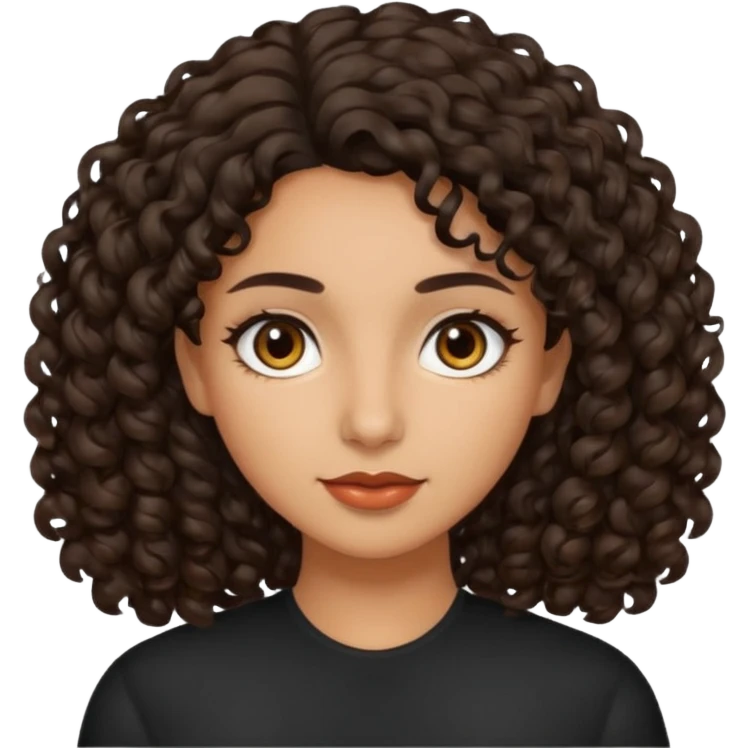 Woman with olive skin and dark brown curly hair and brown ey emoji