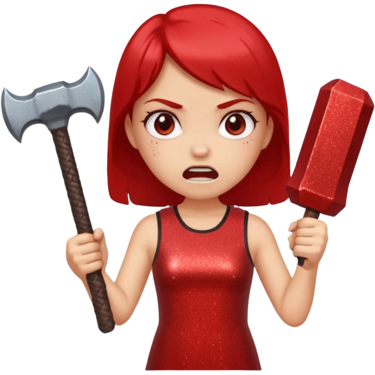 red glitter angry girl with a giant hammer emoji