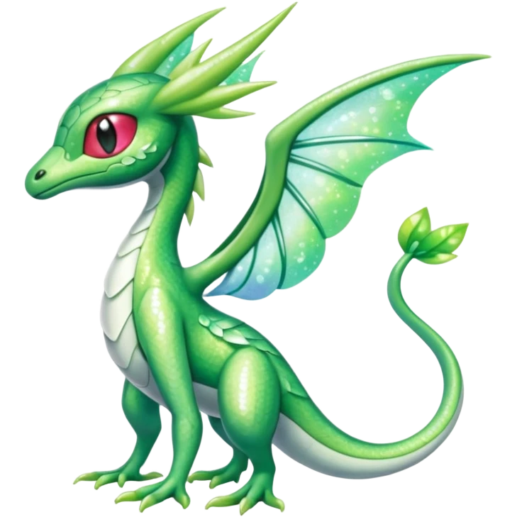 Sparkly White And Green Natural Flowery Colorful Grovyle-Flygon-Celebi-Fakémon-hybrid-creature (full body)  emoji