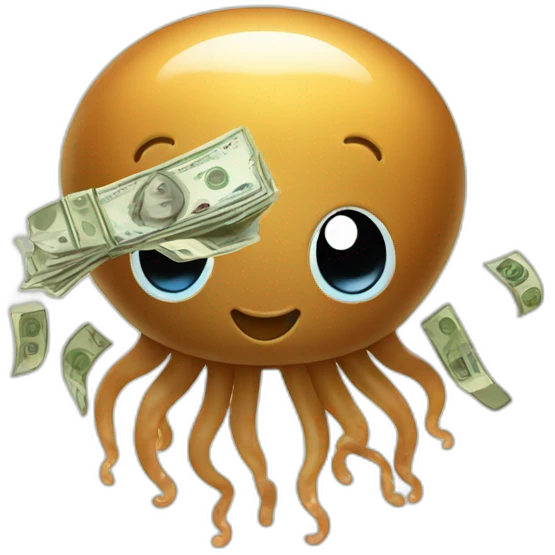 Cute baby brown jellyfish holding money emoji