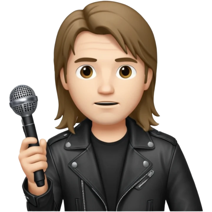 lether jacket log hair man holding microphone emoji