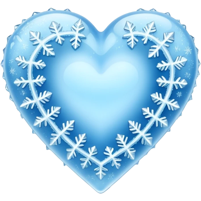 An ice blue heart with frost and ice crystals covering it emoji